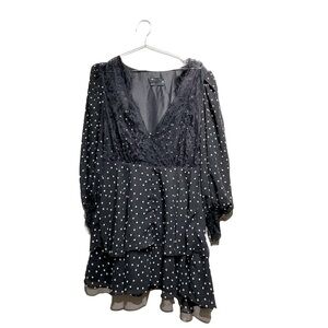 ASOS Size US 10-Flowy Polkadot and Lace Mini Dress Ruffles Coquete Long Sheer